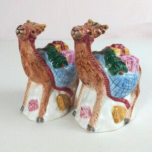 Vintage The Season's Collection Reindeer Carrying Presents Salt & Pepper Shakers